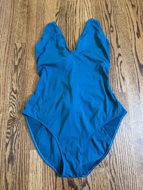 Ta3 Teal Green Blue Plunge V Neck Lace Tie Back One Piece Swim Suit 2X